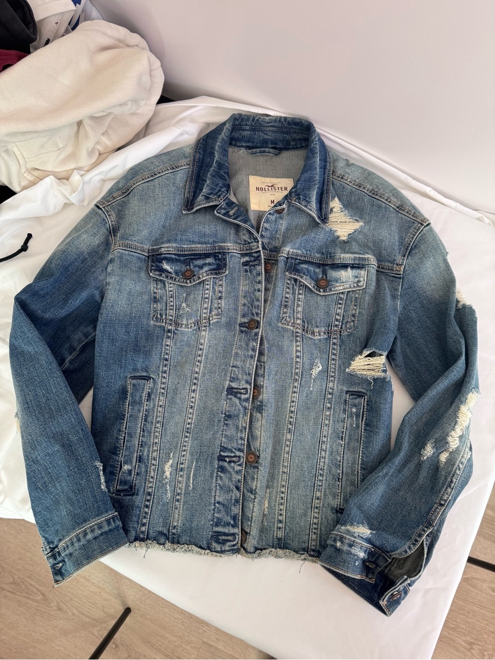 Hollister Medium Blue Distressed Denim Jacket - Women's